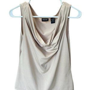 New York & Company Tan Stretch Sleeveless Cowl Neck Women Blouse Size M